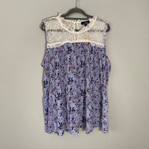 NEW Suzanne Betro Lavender Floral Lace Yoke Pleated Tunic Top 4X
